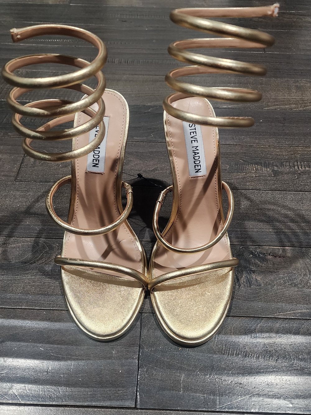 Steve Madden Exotica Gold Strappy Stiletto Sandals - Women's Dress Heels - Picture 2 of 6
